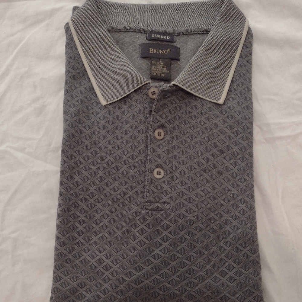 Luxury Brand, Sueded Bruno Mens Polo Size Large, Rayon Polyester Y2K